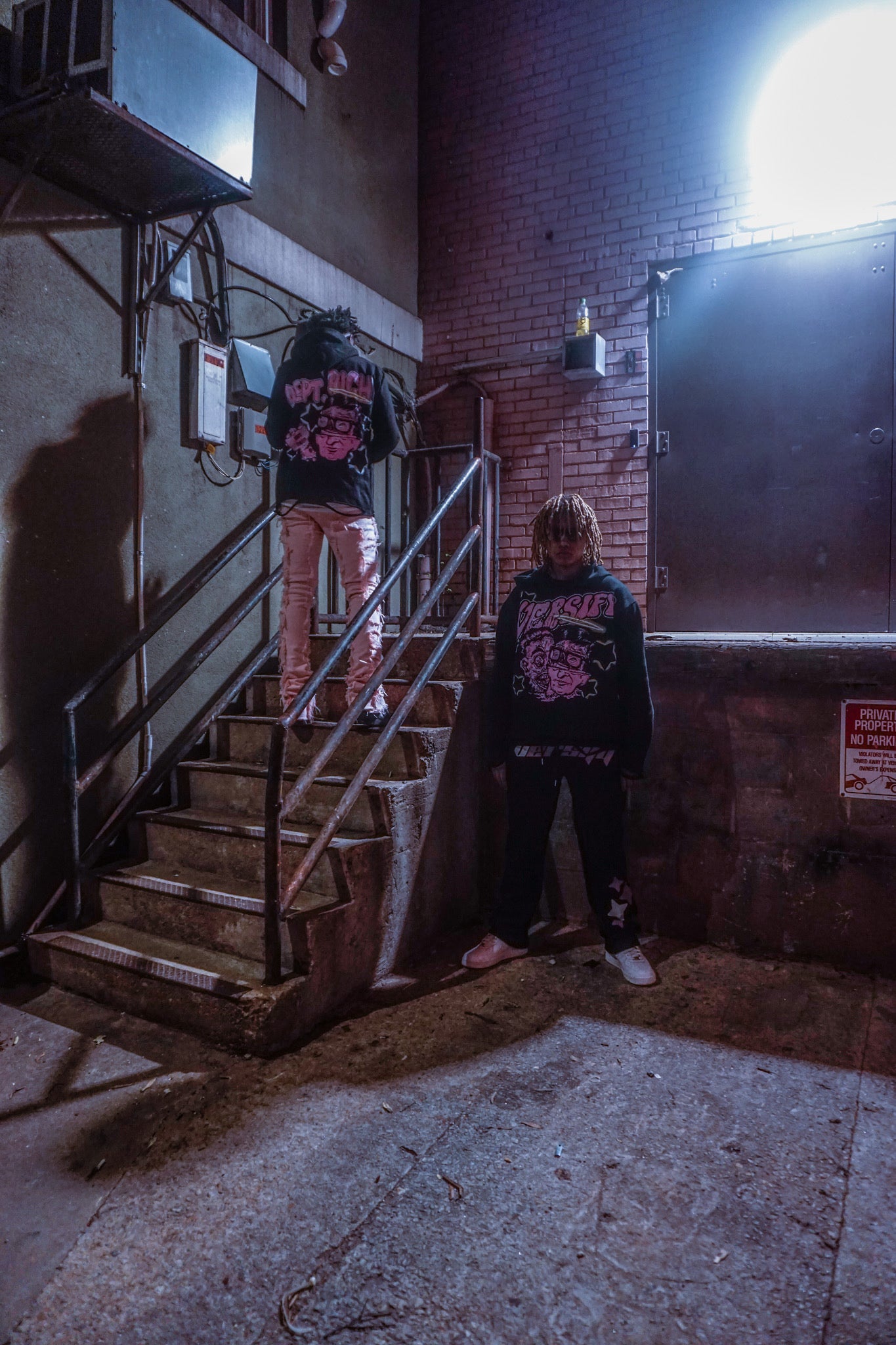 Distressed Cropped vintage Pink Wock Monster Hoodie